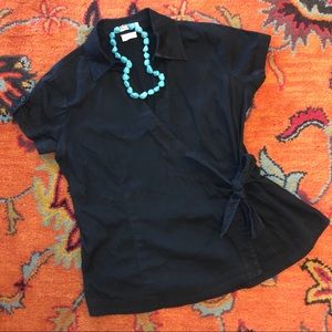 VAN HEUSEN STUDIO Cotton Wrap Tie Blouse EUC